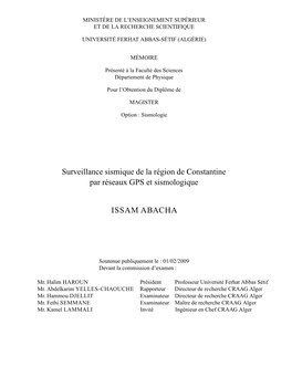 Surveillance Sismique De La Région De Constantine Par Réseaux GPS Et Sismologique