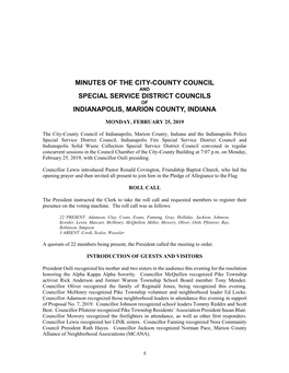 Minutes of the City-County Council and Special Service District Councils of Indianapolis, Marion County, Indiana