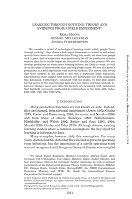 LEARNING THROUGH NOTICING: THEORY and EVIDENCE from a FIELD EXPERIMENT* Rema Hanna Sendhil Mullainathan Joshua Schwartzstein