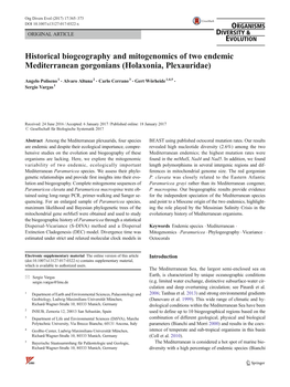 Historical Biogeography and Mitogenomics of Two Endemic Mediterranean Gorgonians (Holaxonia, Plexauridae)