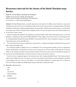 Recurrence Intervals for the Closure of the Dutch Maeslant Surge Barrier Henk W