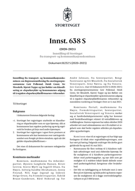 Innst. 638 S (2020–2021) Innstilling Til Stortinget Fra Transport- Og Kommunikasjonskomiteen