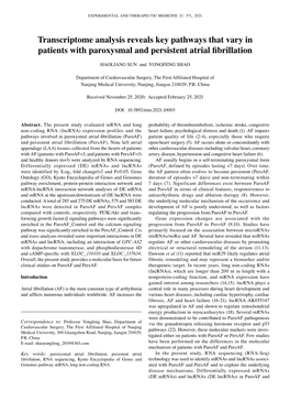 Transcriptome Analysis Reveals Key Pathways That Vary in Patients with Paroxysmal and Persistent Atrial Fibrillation