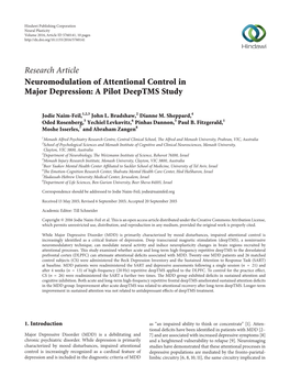 Neuromodulation of Attentional Control in Major Depression: a Pilot Deeptms Study