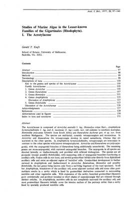 Studies of Marine Algae in the Lesser-Known Families of the Gigartinales (Rhodophyta)