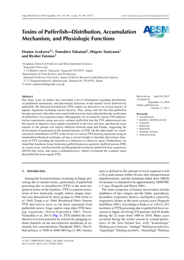 Toxins of Pufferfish—Distribution, Accumulation Mechanism, and Physiologic Functions