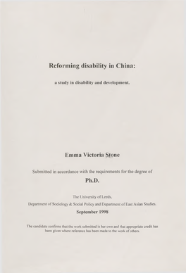 Reforming Disability in China Ph.D