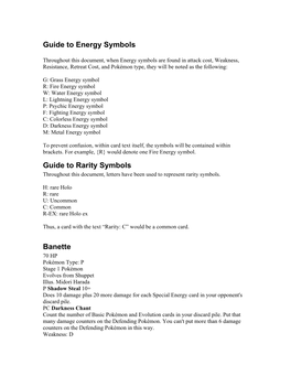Guide to Energy Symbols Guide to Rarity Symbols Banette