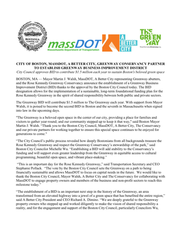 Greenway BID Approval Press Release