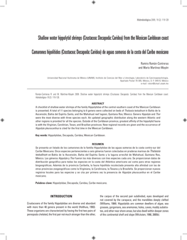 Shallow Water Hippolytid Shrimps (Crustacea: Decapoda: Caridea) from the Mexican Caribbean Coast