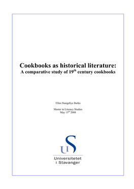 Cookbooks As Historical Literature: a Comparative Study of 19Th Century Cookbooks