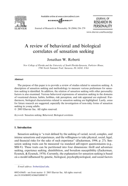 A Review of Behavioral and Biological Correlates of Sensation Seeking