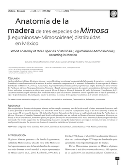 Anatomía De La Madera De Tres Especies De Mimosa (Leguminosae-Mimosoideae) Distribuidas En México