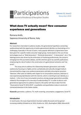 What Does TV Actually Mean? New Consumer Experience and Generations