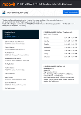 PULSE MILWAUKEE LINE Bus Time Schedule & Line