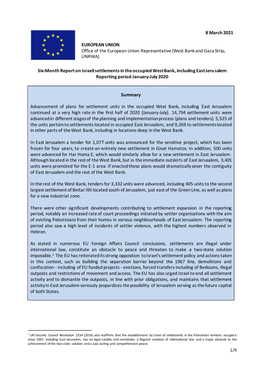 Six-Month Report on Israeli Settlements in the Occupied West Bank, Including East Jeru Salem Reporting Period January-July 2020