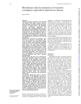 Botulinum Toxin a Treatment of Overactive Corrugator Supercilii in Thyroid Eye Disease 529 Br J Ophthalmol: First Published As 10.1136/Bjo.82.5.528 on 1 May 1998