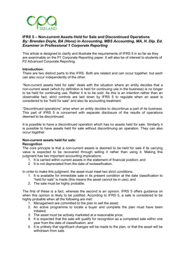 IFRS 5 – Non-Current Assets Held for Sale and Discontinued Operations By: Brendan Doyle, BA (Hons) in Accounting, MBS Accounting, MA, H