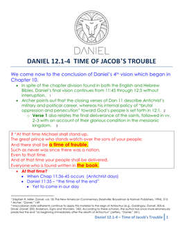 Daniel 12.1-4 – Time of Jacob's Trouble