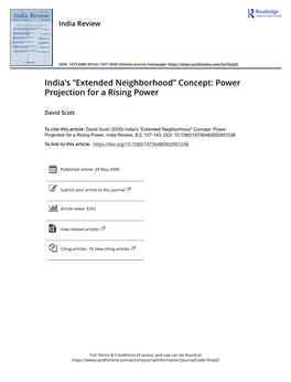 India's “Extended Neighborhood” Concept: Power Projection for a Rising Power