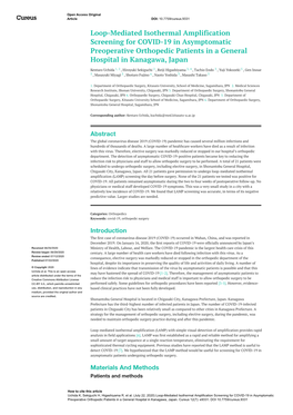 Loop-Mediated Isothermal Amplification Screening for COVID-19 in Asymptomatic Preoperative Orthopedic Patients in a General Hospital in Kanagawa, Japan