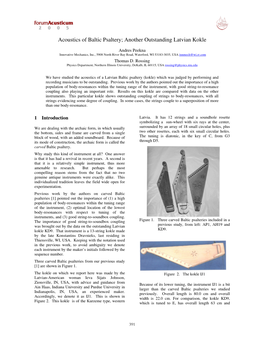 Acoustics of Baltic Psaltery; Another Outstanding Latvian Kokle