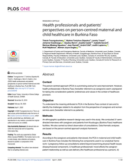 Health Professionals and Patients' Perspectives on Person-Centred Maternal and Child Healthcare in Burkina Faso