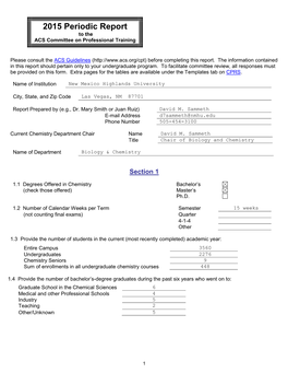 2015 Periodic Report to the ACS Committee on Professional Training