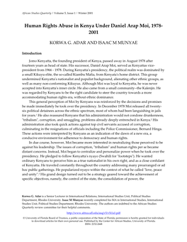 Human Rights Abuse in Kenya Under Daniel Arap Moi, 1978- 2001