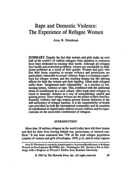 Rape and Domestic Violence: the Experience of Refugee Women