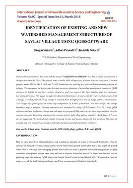 Identification of Existing and New Watershed Management Structuresof Savlaj Village Using Qgissoftware