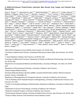 A SARS-Cov-2-Human Protein-Protein Interaction Map Reveals Drug Targets and Potential Drug- Repurposing