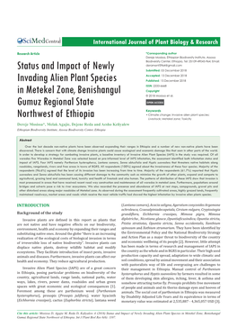 Status and Impact of Newly Invading Alien Plant Species in Metekel Zone, Benishangul Gumuz Regional State Northwest of Ethiopia