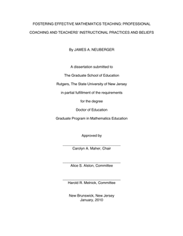 FOSTERING EFFECTIVE MATHEMATICS TEACHING: PROFESSIONAL COACHING and TEACHERSʼ INSTRUCTIONAL PRACTICES and BELIEFS by JAMES A. N