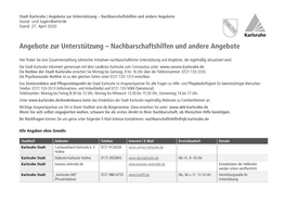 Angebote Zur Unterstützung – Nachbarschaftshilfen Und Andere Angebote Sozial- Und Jugendbehörde Stand: 27