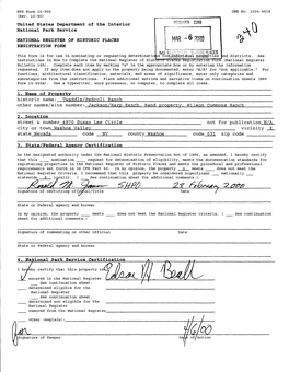 MAR -6 3D REGISTRATION FORM Ioric PLACES This Form Is for Use in Nominating Or Requesting Determinations Fo: Ind Districts