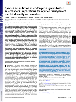 Species Delimitation in Endangered Groundwater Salamanders: Implications for Aquifer Management and Biodiversity Conservation