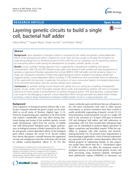 Layering Genetic Circuits to Build a Single Cell, Bacterial Half Adder Adison Wong1,2,3, Huijuan Wang1, Chueh Loo Poh1* and Richard I