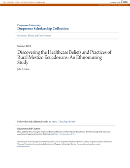 Discovering the Healthcare Beliefs and Practices of Rural Mestizo Ecuadorians: an Ethnonursing Study Julie A