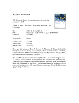 Hormonal Therapy for Endometriosis: from Molecular Research to Bedside