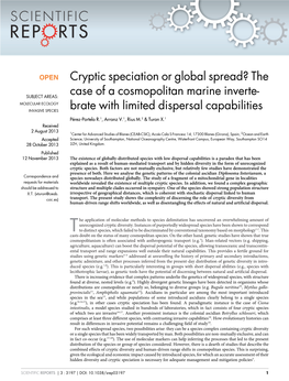 Cryptic Speciation Or Global Spread? The