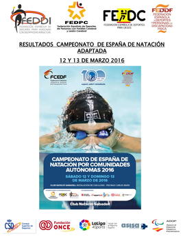 Resultados Campeonato De España De Natación Adaptada 12 Y 13 De Marzo 2016