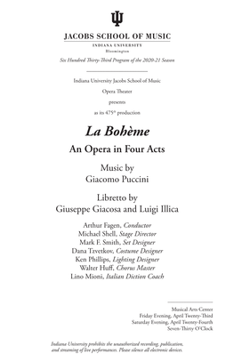 20210423 Program for IU Opera Theater Production of Puccini's La