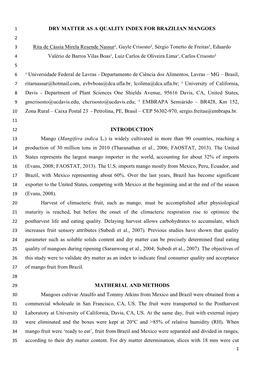 DRY MATTER AS a QUALITY INDEX for BRAZILIAN MANGOES Rita