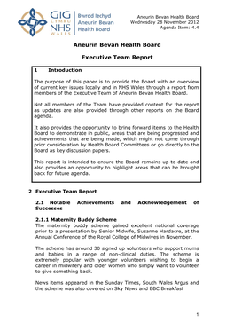 Aneurin Bevan Health Board Executive Team Report