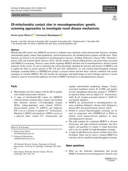 ER-Mitochondria Contact Sites in Neurodegeneration: Genetic Screening Approaches to Investigate Novel Disease Mechanisms