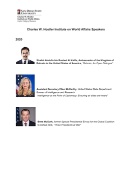Charles W. Hostler Institute on World Affairs Speakers 2020