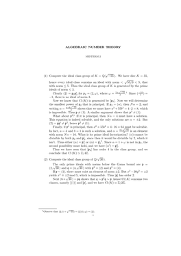 ALGEBRAIC NUMBER THEORY (1) Compute the Ideal Class Group of K