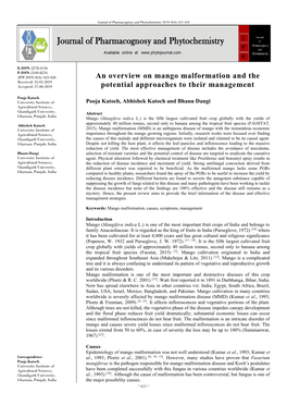 An Overview on Mango Malformation and the Potential Approaches To