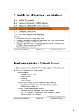 1 2.1 Mobile Computing 2.2 Input and Output on Mobile Devices 2.3